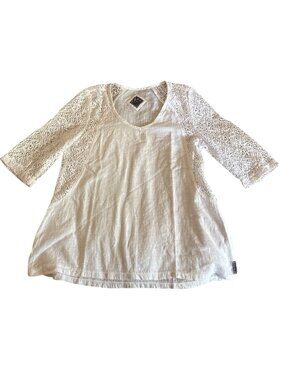 Women's Blanc du Nil White Cotton Bodice Shirt Lace Sleeves Small Fairycore Boho
